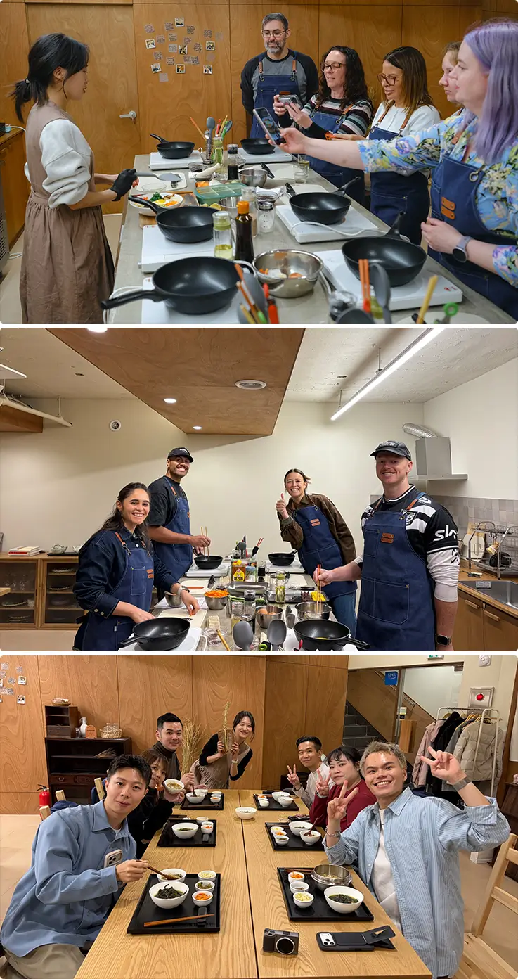 People enjoying cooking class at the studio in Busan