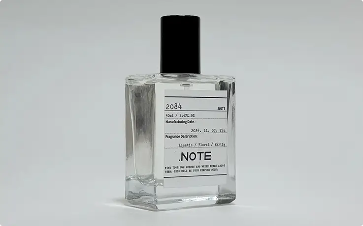Custom 50ml perfume bottle featuring a personalized fragrance label design
