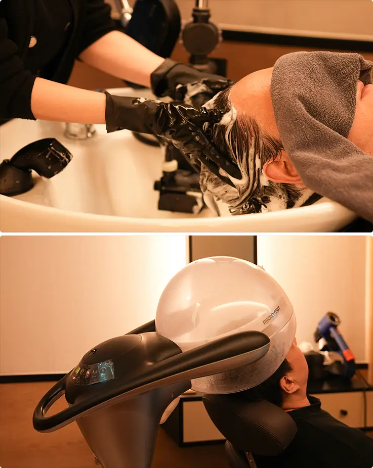 Scalp scaling and steam therapy performed carefully during an intensive care session.