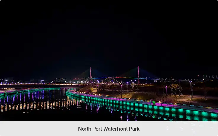 Beautiful night view at North Port Waterfront Park in Busan