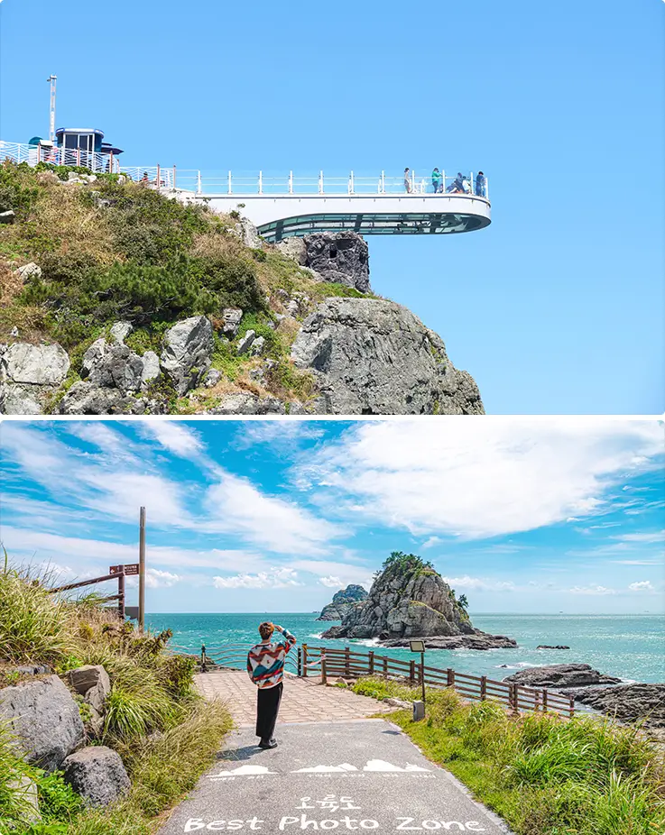 People enjoying panoramic scenery at Oryukdo Skywalk in Busan