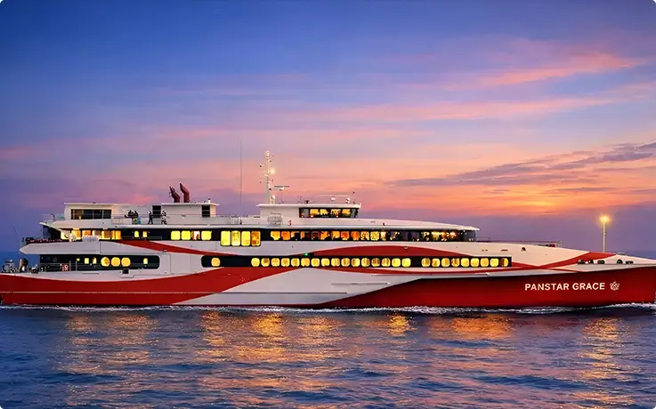 PanStar Grace Cruise with a beautiful sunset floating on the Busan sea