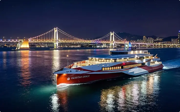 PanStar Grace Cruise with stunning Busan city views at night