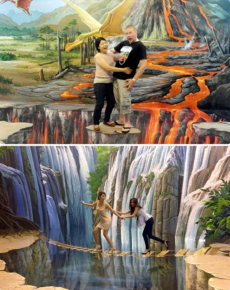 People playing with dangerous-looking artworks at Art in Paradise Chiang Mai