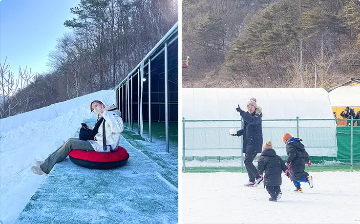 Winter activities at the Chilgapsan Ice Fountain Festival: sledding