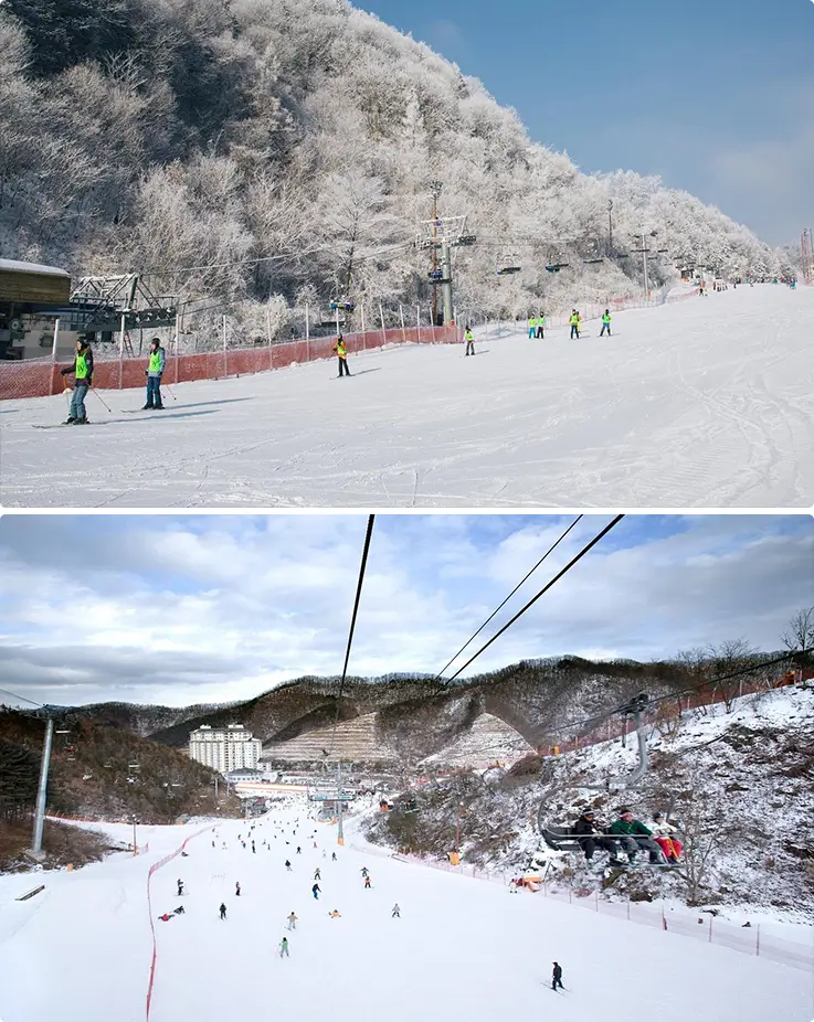 Various snow slopes at Elysian Gangchon Ski Resort in Chuncheon