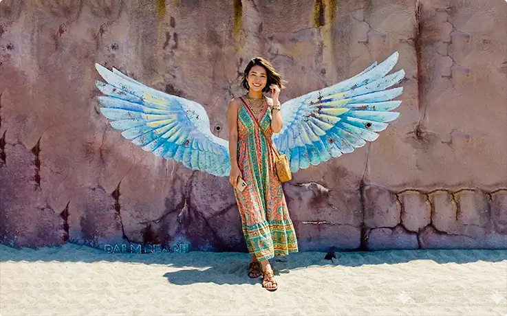 A person taking photos at Angel's Wing Photo Spot in Fukuoka