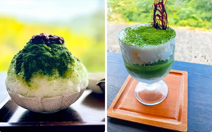 Delicious matcha desserts at Hoshino Furusato Tea Culture Museum in Fukuoka