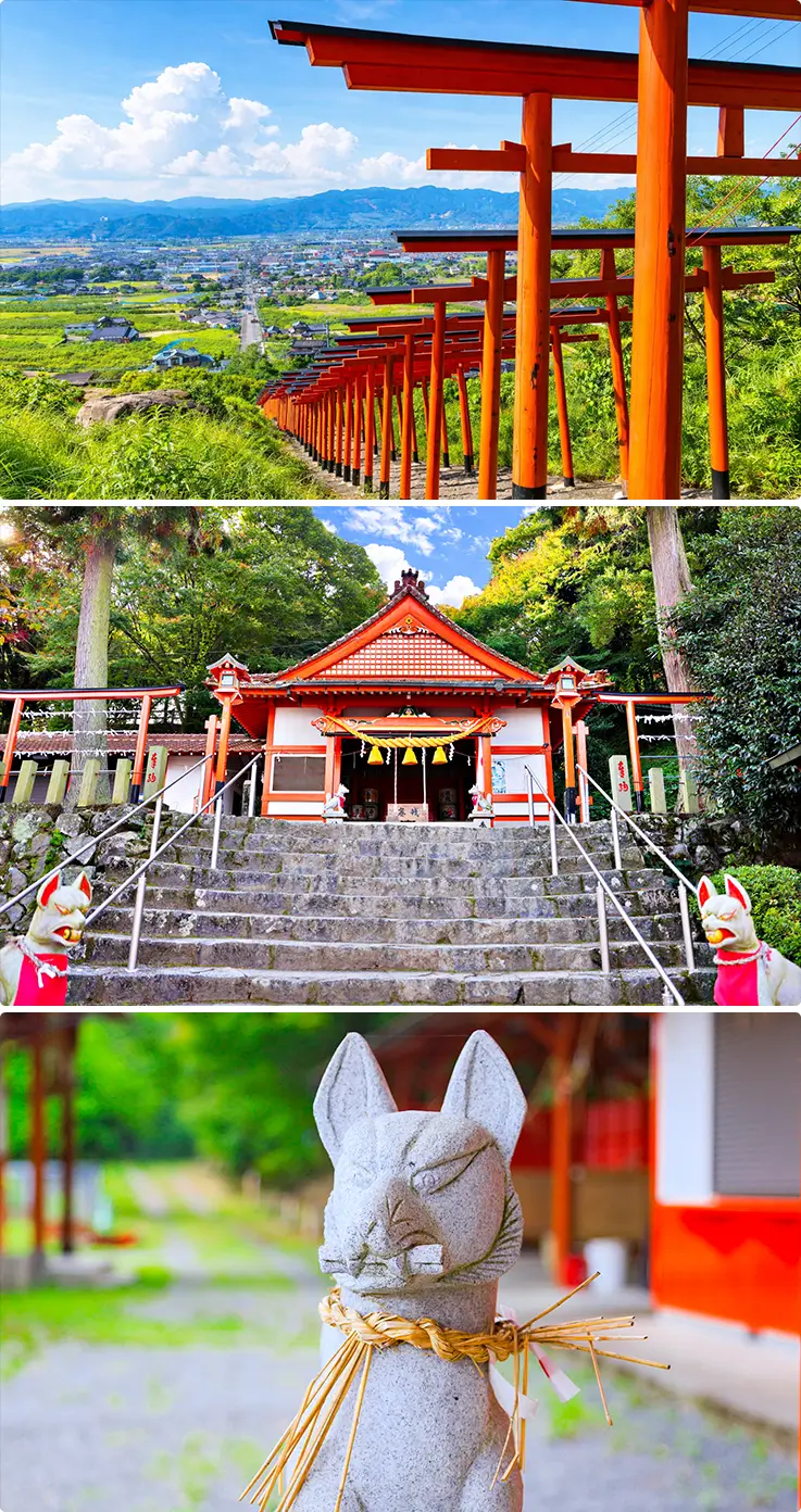 Overwhelming scenery and fox statues at Ukiha Inari Shrine in Fukuoka