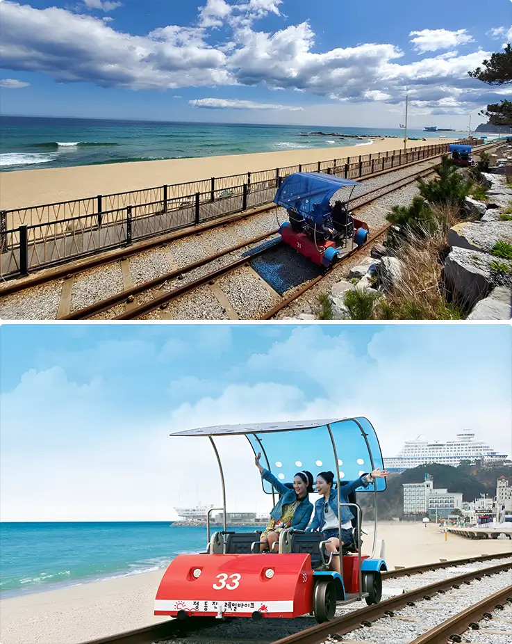 Panoramic ocean views at Jeongdongjin Rail Bike in Gangneung