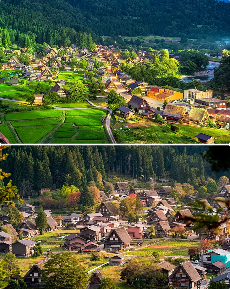 Beautiful panoramic views at Shirakawa-go Village in Gifu