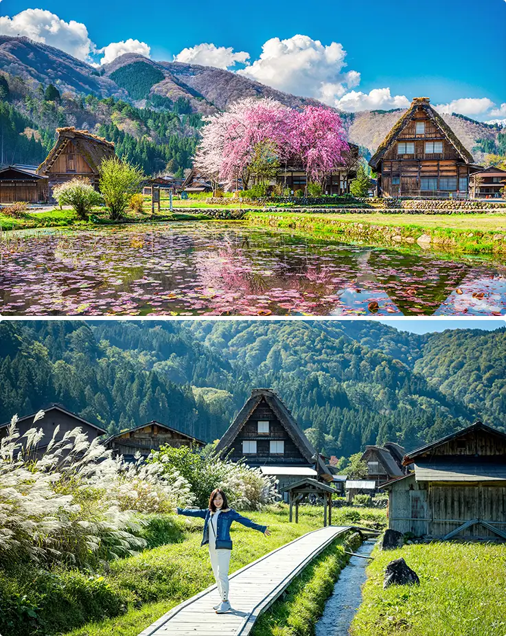 Overwhelming landscapes in spring and summer at Shirakawa-go Village in Gifu