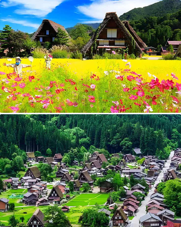 Beautiful landscapes at Shirakawa-go Village in Gifu