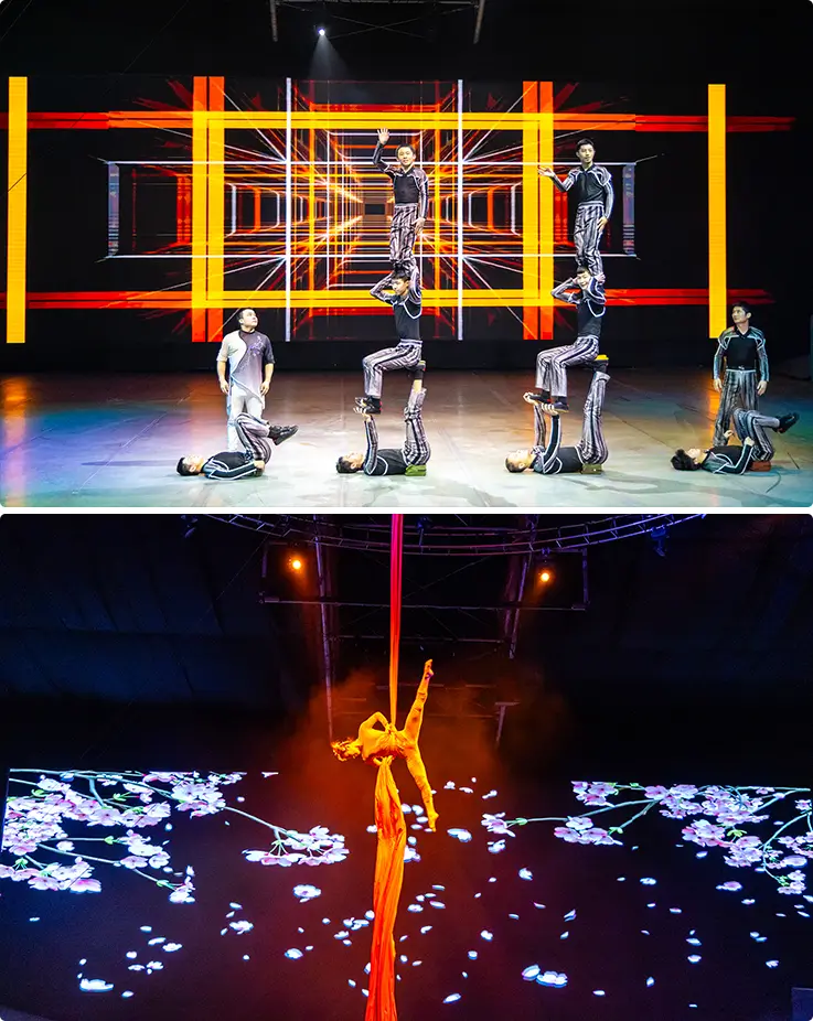 Acrobats performing various stunts at the Jeju Art Circus Show
