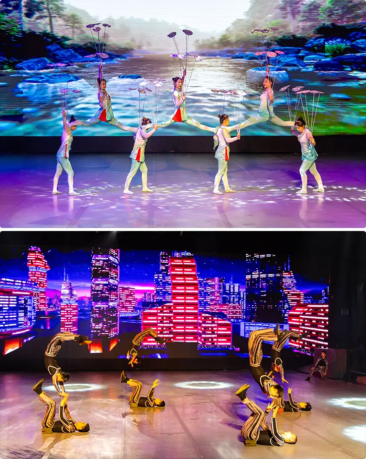 Acrobats performing challenging poses at the Jeju Art Circus Show