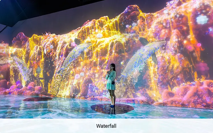 Waterfall themed hall at Jeju Water World