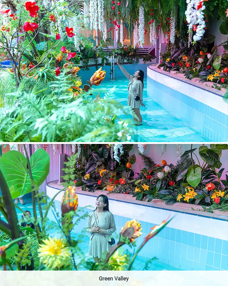 Tropical valley themed hall at Jeju Water World