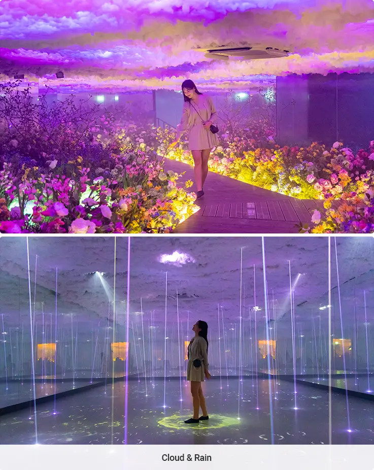 Cloud and rain themed hall at Jeju Water World