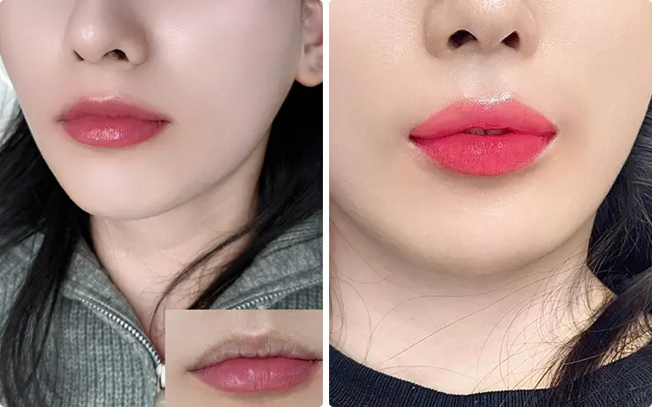 Close-up detail shots capture natural, richly tinted gradation lip color results.