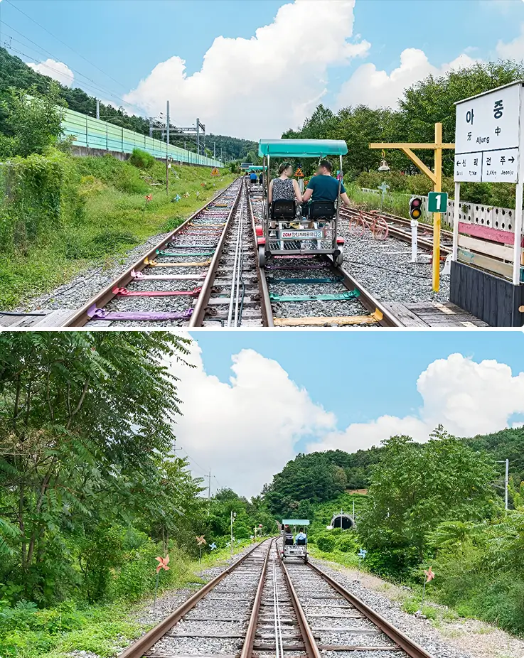 Spring greenery landscapes at Jeonju Hanok Rail Bike