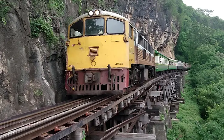 A train on the Death Railway in Kanchanaburi