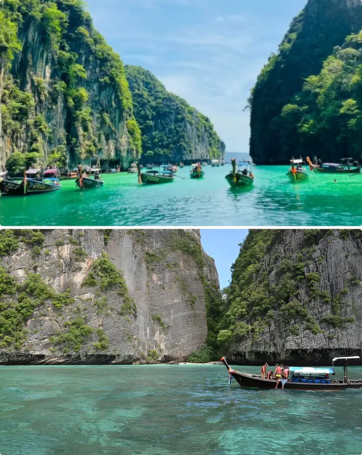 People enjoying a boat ride at Phi Phi Islands in Krabi
