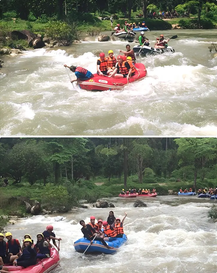 Families and friends enjoying white water rafting in Krabi
