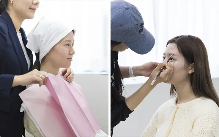 A person getting a personal color analysis and makeup at The Bom Personal Color & Makeup in Myeongdong