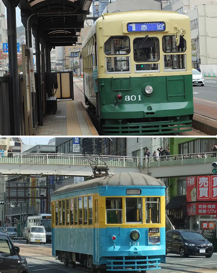 Vintage streetcars roll through nostalgic city streets on a century-old tram line.