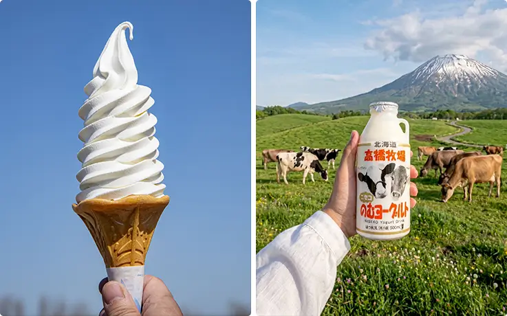 Various desserts that can be enjoyed at Niseko Takahashi Dairy Farm in Hokkaido