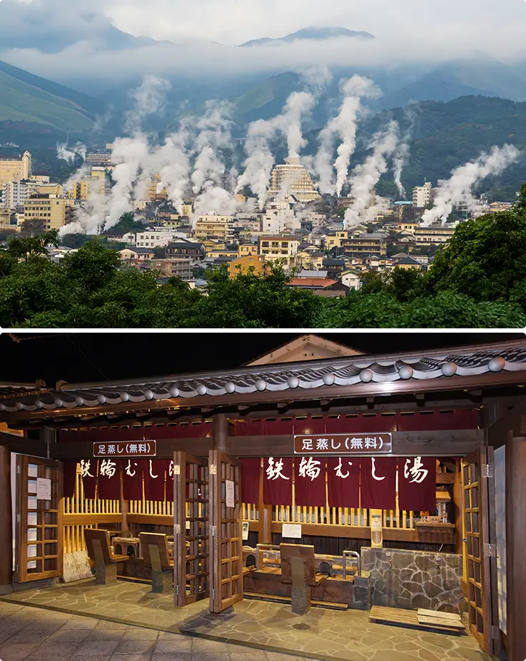 Overlook steaming hot spring vents blanketing the town, then relax at a traditional foot-steaming bath.