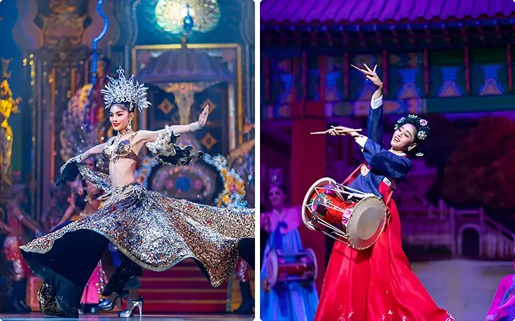 Alcazar show performers in traditional costumes in Pattaya