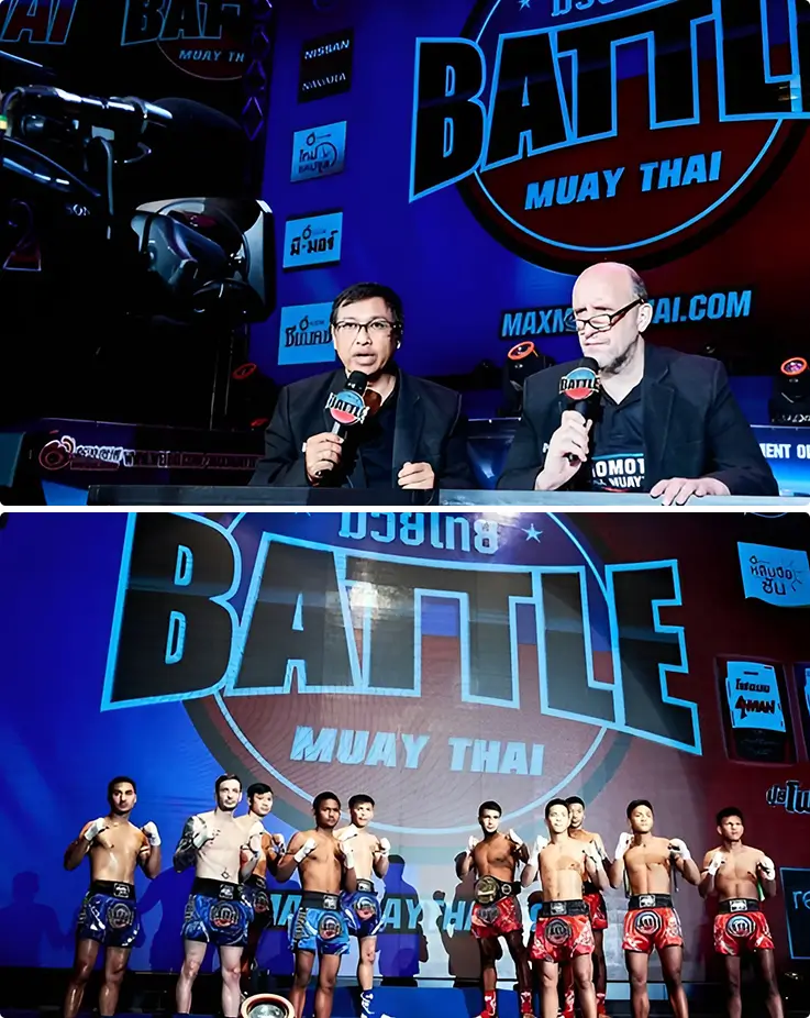 Commentators and players at Max Muay Thai Stadium Pattaya