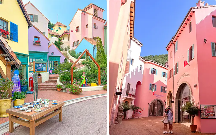 Colorful spring scenery at Petite France and the Italian Village in Gapyeong