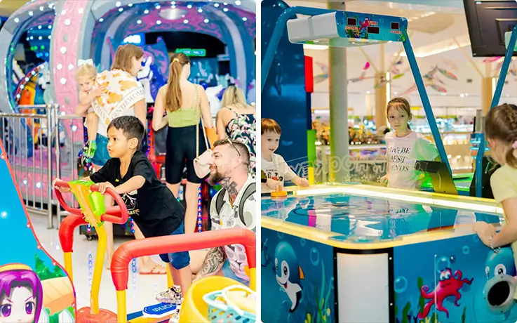Children enjoying arcade games at Froggy's Fun Park in Phuket