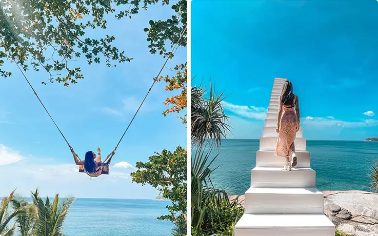 Immersive swing and stairs with beautiful ocean views at Rock Beach Swing in Phuket