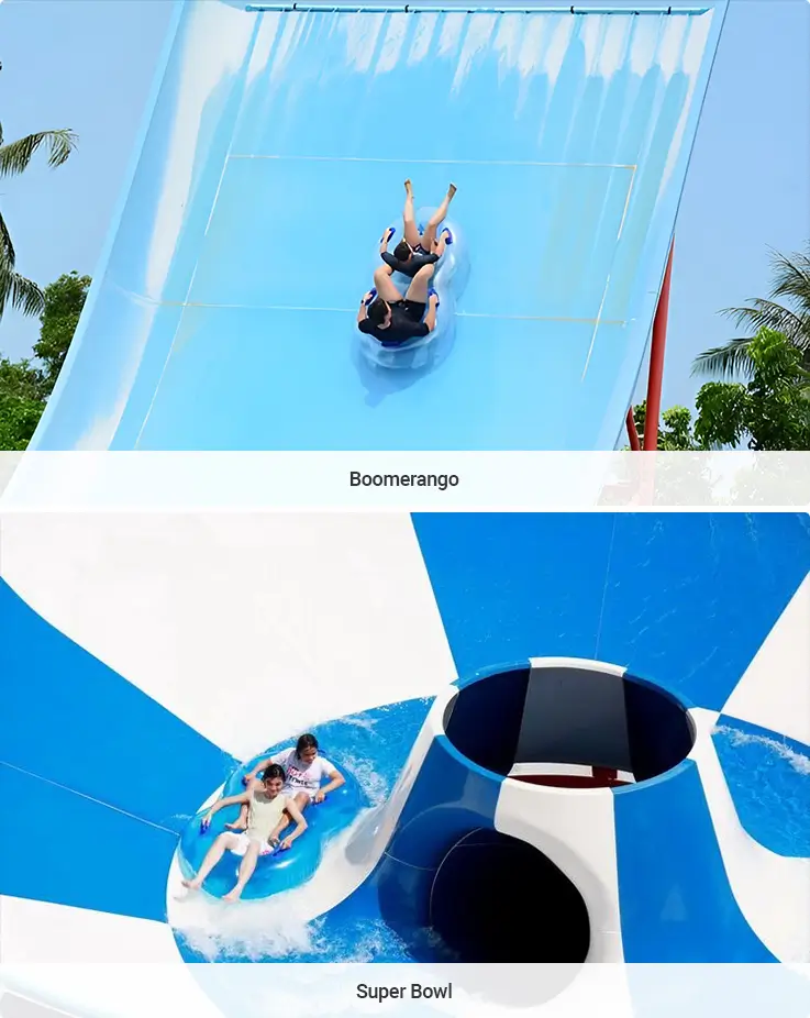 People enjoying Boomerango and Super Bowl at Splash Jungle Water Park in Phuket