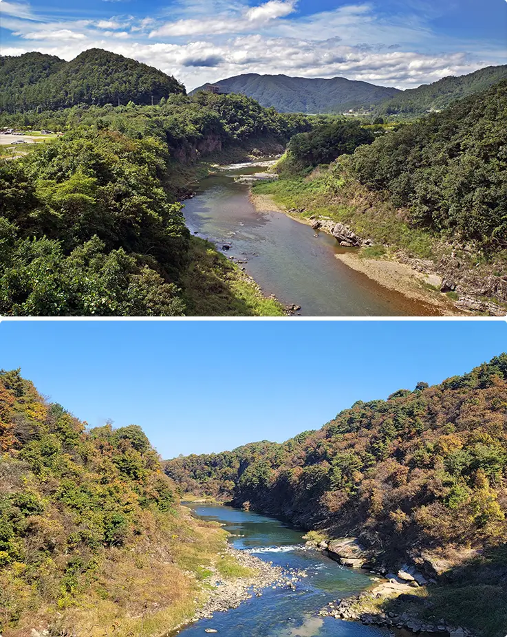 Scenic landscapes at Hantangang River UNESCO Geopark in Pocheon