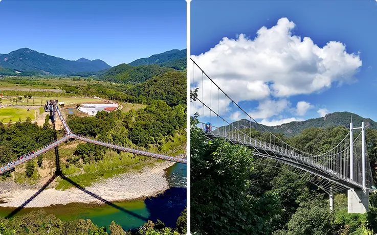 Y-shaped Suspension Bridge and Sky Bridge at Hantangang River UNESCO Geopark in Pocheon