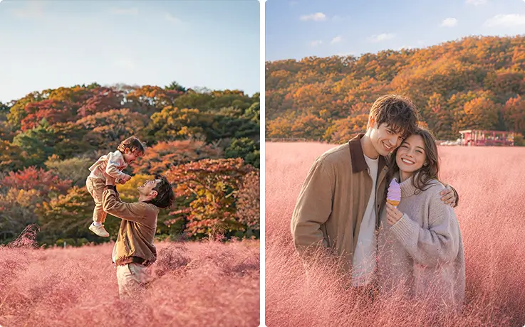 Dreamy pink muhly fields creating perfect seasonal photography and romantic views.