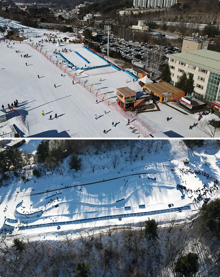 Aerial view of Phoenix Park's Snow Village sledding hill.