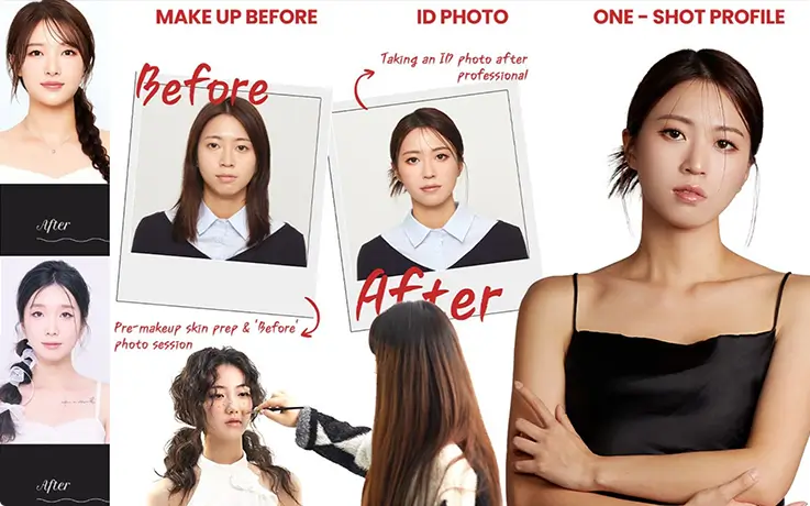 Before and after of hair and makeup at Eyesu Studio in Seongsu