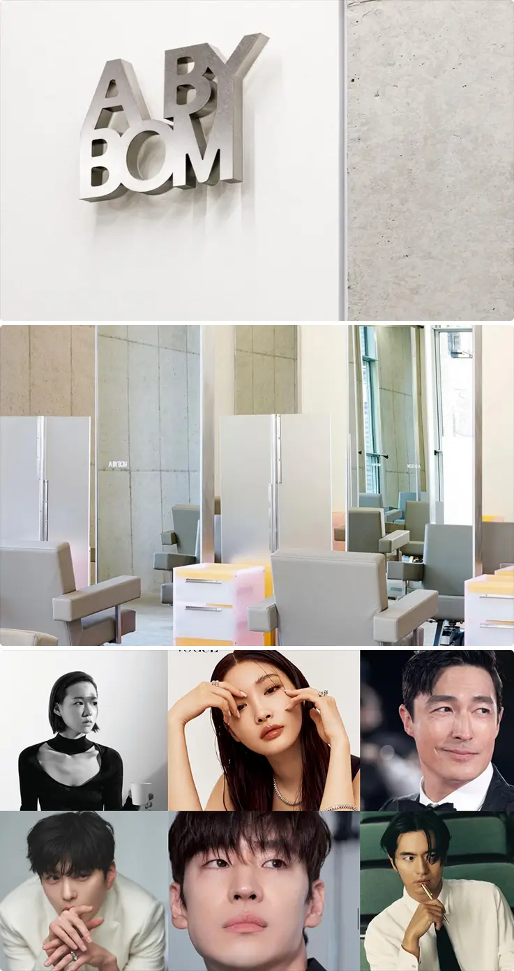 Interior of A BY BOM Hair & Makeup Salon and celebrities that are customers of the salon in Seoul
