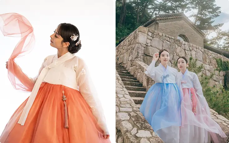 People getting hanbok makeup service at Beauty Palace in Seoul