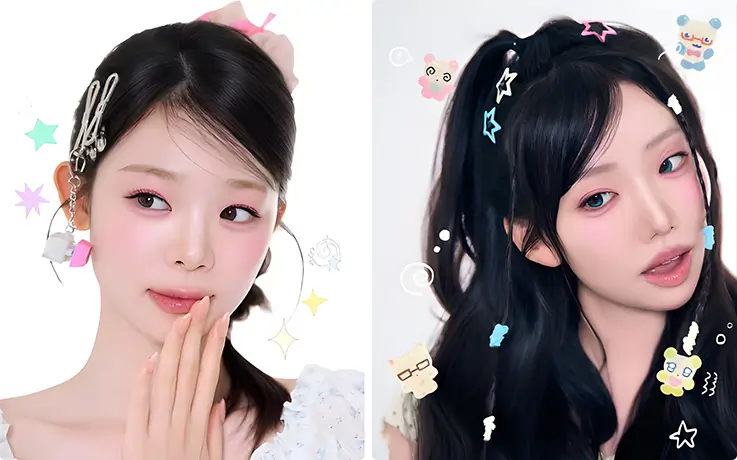 Trendy Saebyeok-Core makeup features soft pink tones for a fresh, youthful K-beauty style.