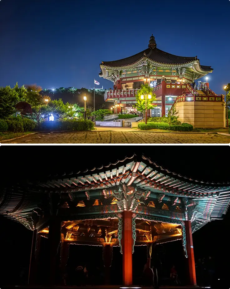 Beautiful exterior of Bugak Palgakjeong Pavilion in Seoul at night