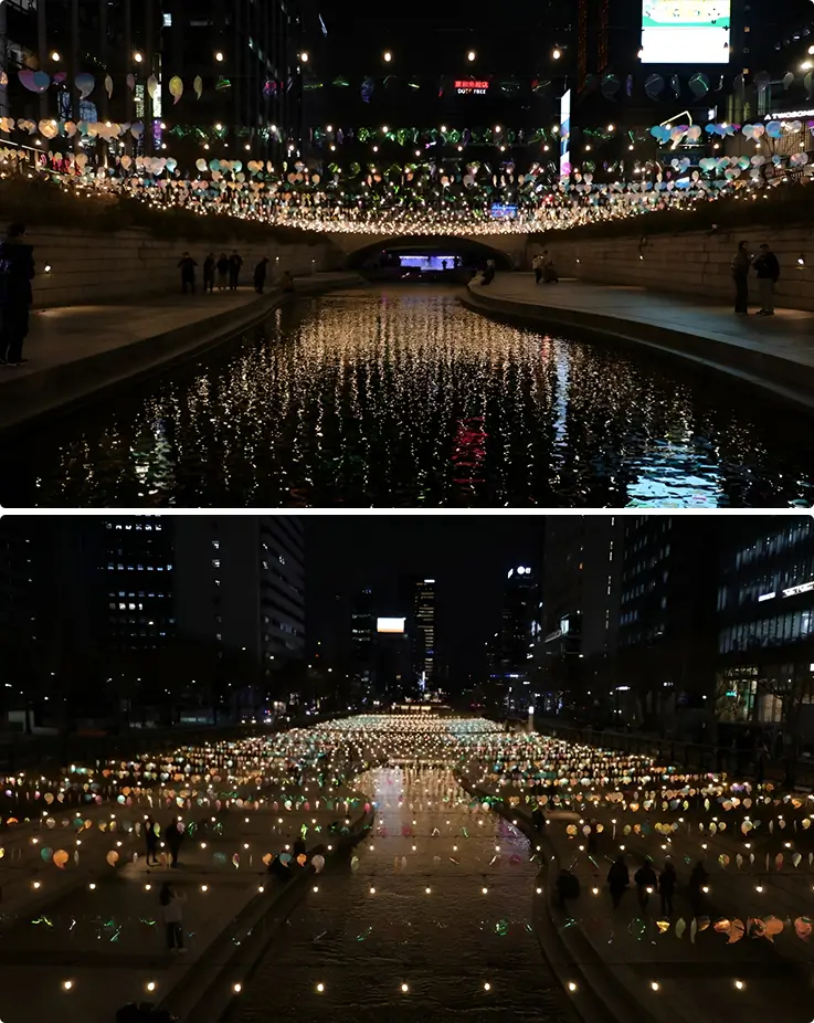 Peaceful Cheonggyecheon Stream at night in Seoul