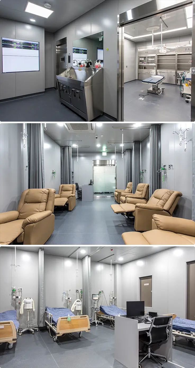 DA Clinic's sterile operating theatre facilities, IV lounge, and fully equipped recovery ward.