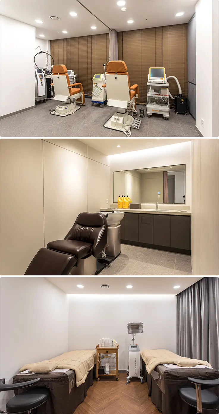 State-of-the-art DA Clinic treatment rooms equipped with advanced laser and skincare devices.