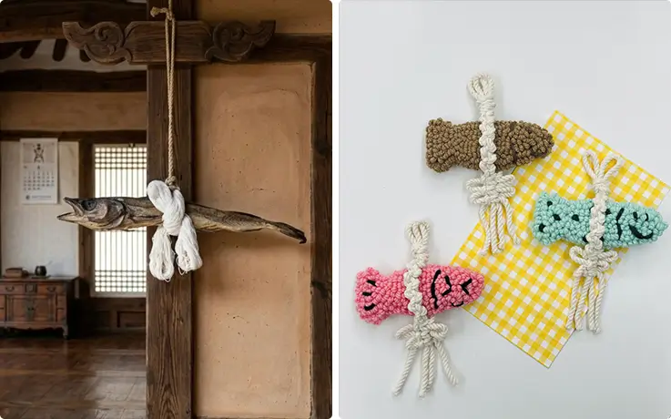 A Korean traditional lucky dried pollack and its punch needle embroidery at Gre Island Studio